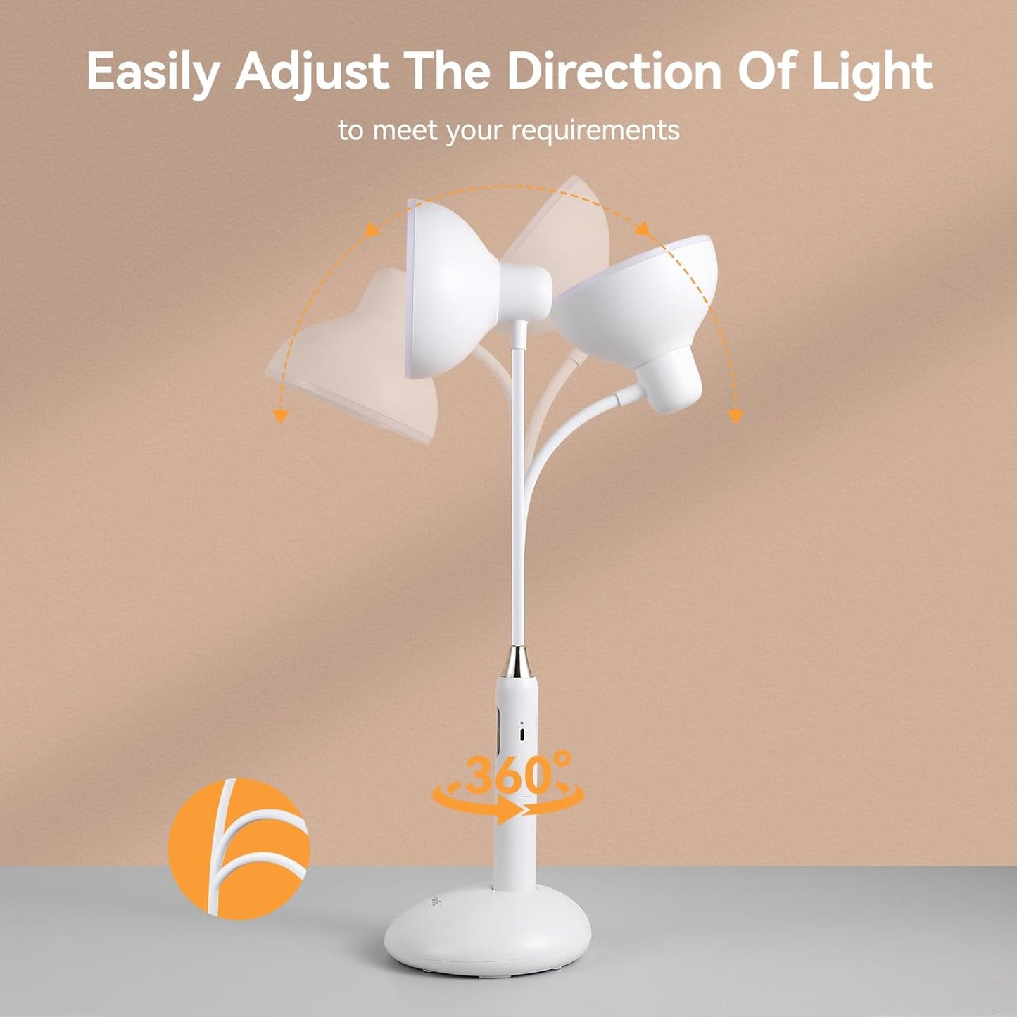 VAVOFO Eye-Caring Wireless Desk Lamp 6781-700 Lumens, 2700-7000K Adjustable Color Temperature, 360° Gooseneck, Touch Control & USB-C Charging, 2.5hrs Cordless Use (White)
