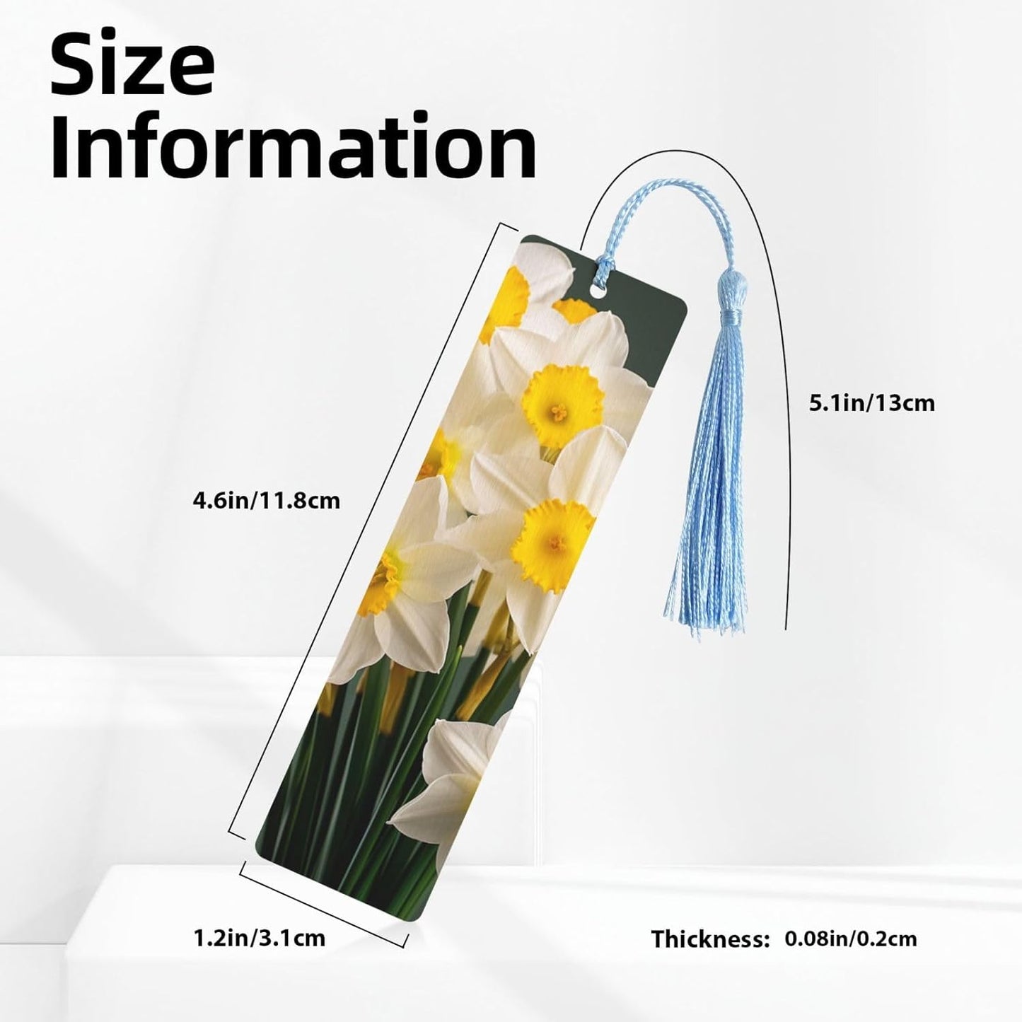 Daffodils Photos Bookmarks Gifts for Women Men, Wooden Bookmarks for Book Lovers, Vintage Book Marks Ornaments with Tassel, Unique Personalized Reading Page Markers Sky Blue