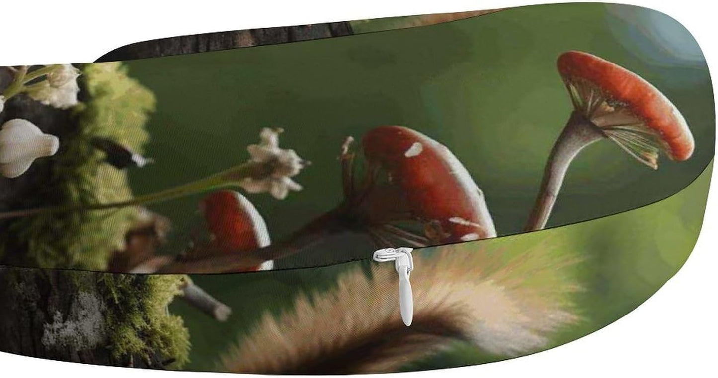 Red Squirrel on Small Green Hill Neck Pillow Memory Foam U Shaped Pillows Portable Pillows for Shoulder Travel Head Support Pillow with Concealed Zipper for Airplane Car Home Office