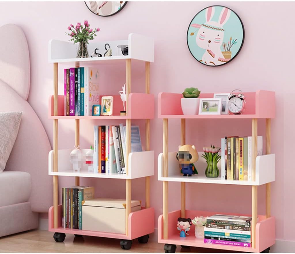 Modern Open Bookcase with Universal Wheels - Multifunctional Free Standing Bookshelf, Wooden Storage Organizer, Stylish Display Shelf for Living Room, Office, or Home Librar