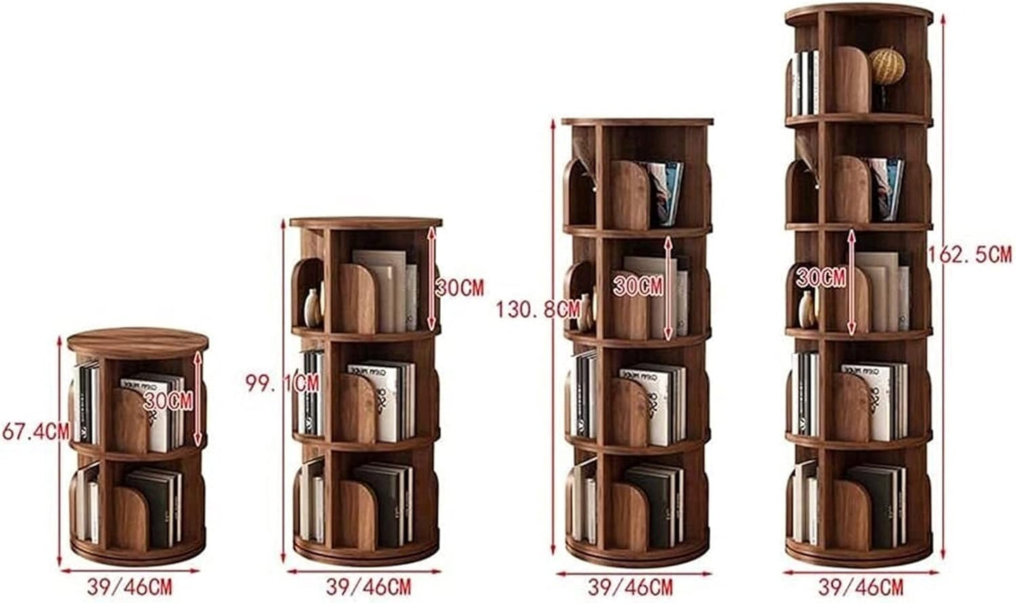 Solid Wood Revolving Bookshelf - 360 Degree Rotating Children Bookcase for Living Room - Creative Corner Shelf with Floor Standing Storage