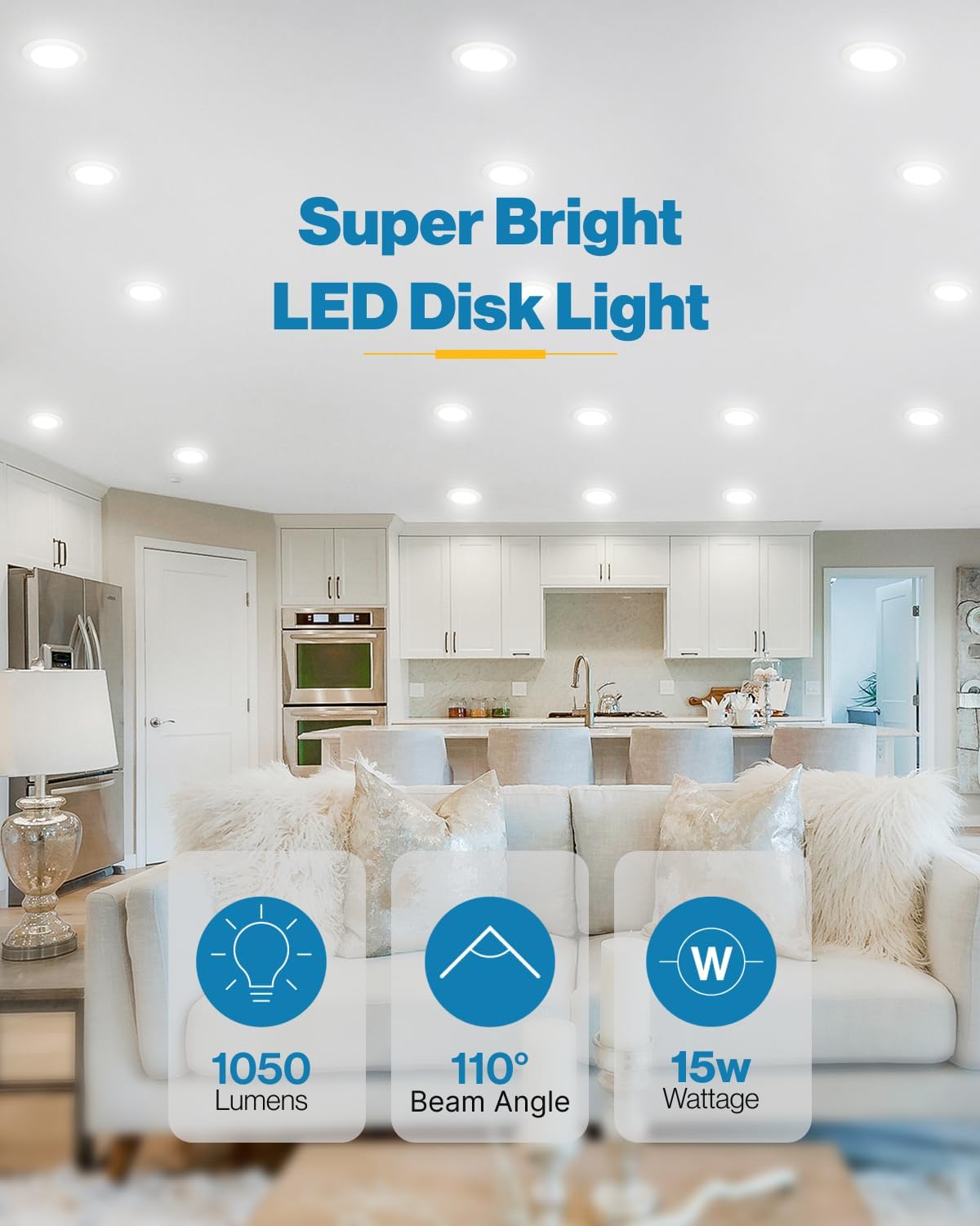Sunco LED Disc Lights Ceiling 6 Inch, Flush Mount Disk Light, Recessed Can Lighting, 1050 LM, 15W (75W Equivalent), 5000K Daylight, Dimmable, Damp Rated ETL 4 Pack.
