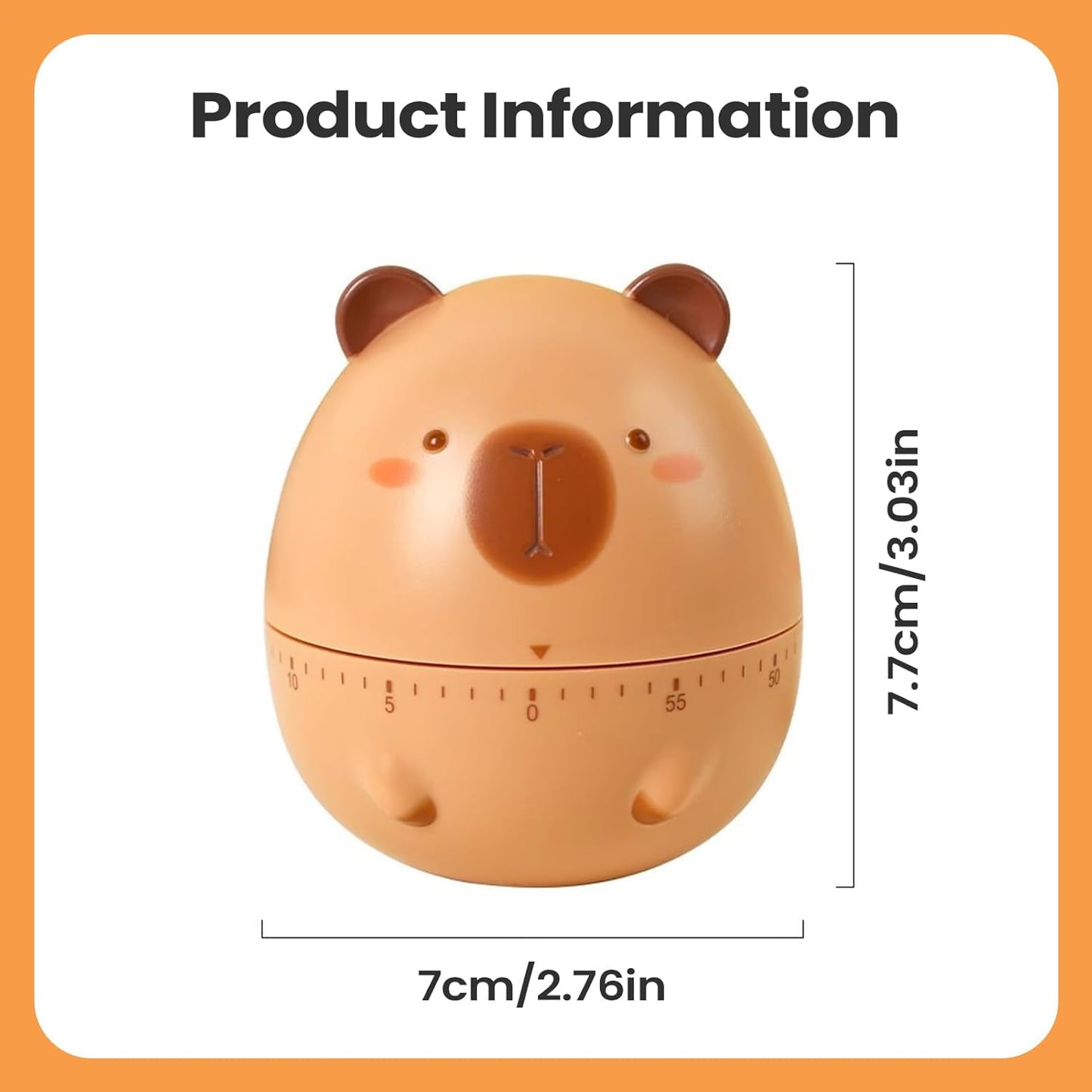 Capybara Visual Timer, Manual Countdown Clock, 60 Minute Time Manager Tool, ABS Cartoon Desk Timer Device, Study Focus Aid with Non Tip Base, Classroom Office Organizer for Kids Adults