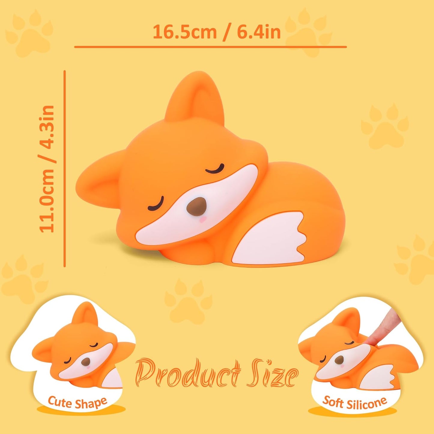YuanDian Fox Night Light, Squishy Fox Silicone Lamp Novelty Gifts, Rechargeable Dimmable Timer Bedside Touch Nightlight for Breastfeeding Toddler Baby Kids