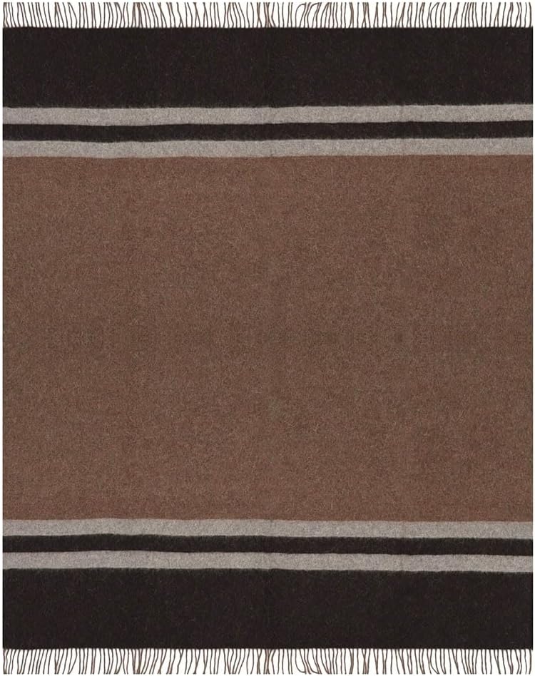 Superfine Alpaca Wool Throw Blanket - Lightweight Alpaca Merino Wool Throw Blankets | Soft Peruvian Alpaca Blanket Wool Blanket Striped Design 63" x 52" (Desert Sand/Espresso/Ash Gray)