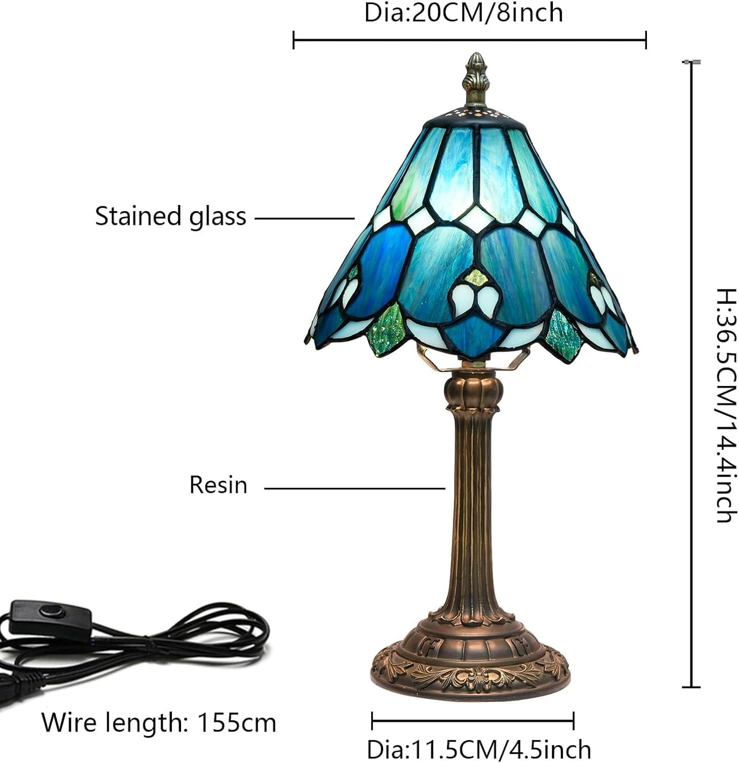 Tiffany Lamp Bedside Table Lamp-Nightstand,Stained Glass Lamp for Bedroom Dorm Living Kitchen, Aesthetic Cute Home Decor Gift (OFU1158)