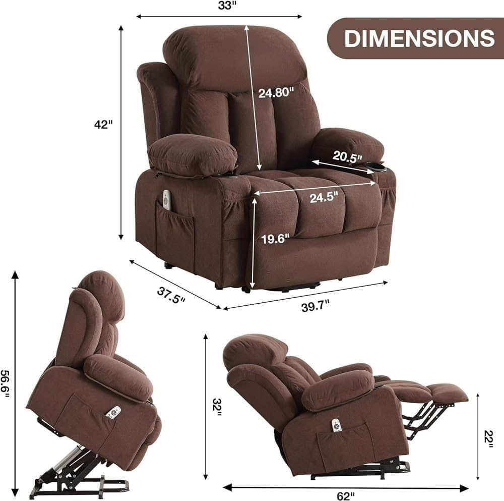 Electric Lift Recliner Chair for Elderly with Massage and Heat Comfortable Home Theater Seating Ergonomic Single Lounge Sofa for Living Room