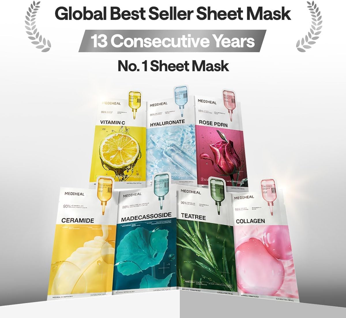 Mediheal Essential Face Mask [Madecassoside] Blemish Repair 10 pcs. with 98% Purity Madecassoside & Hyaluronic Acid - Soothing Care, Hydrating- Travel Essentials, Vegan Formula Korean Sheet Mask