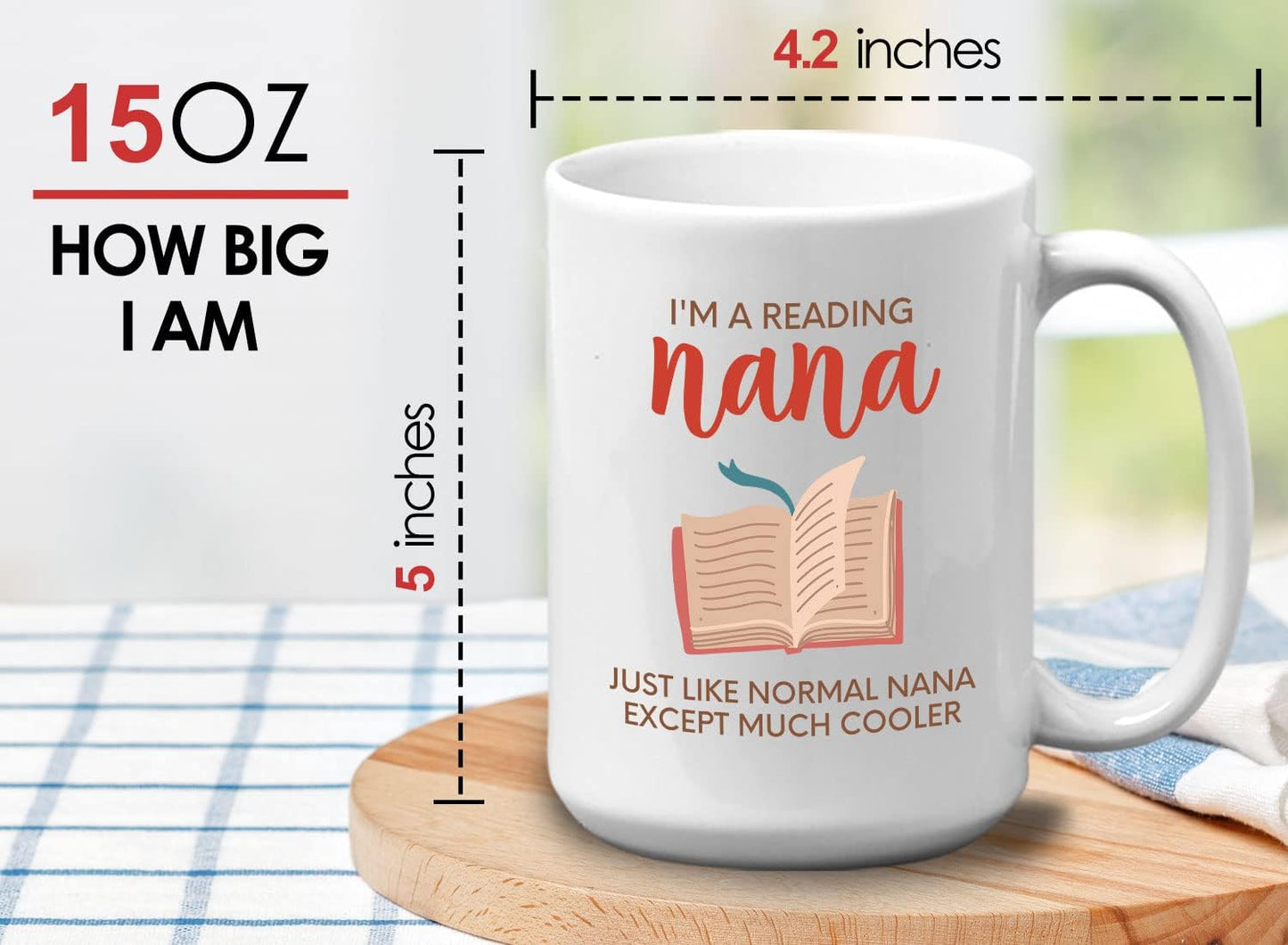 Bubble Hugs Book Lover Coffee Mug 15oz White - Reading Nana - Reading Reader Grandma Old Lady Book Lover Bookish Novelist Librarian Writer