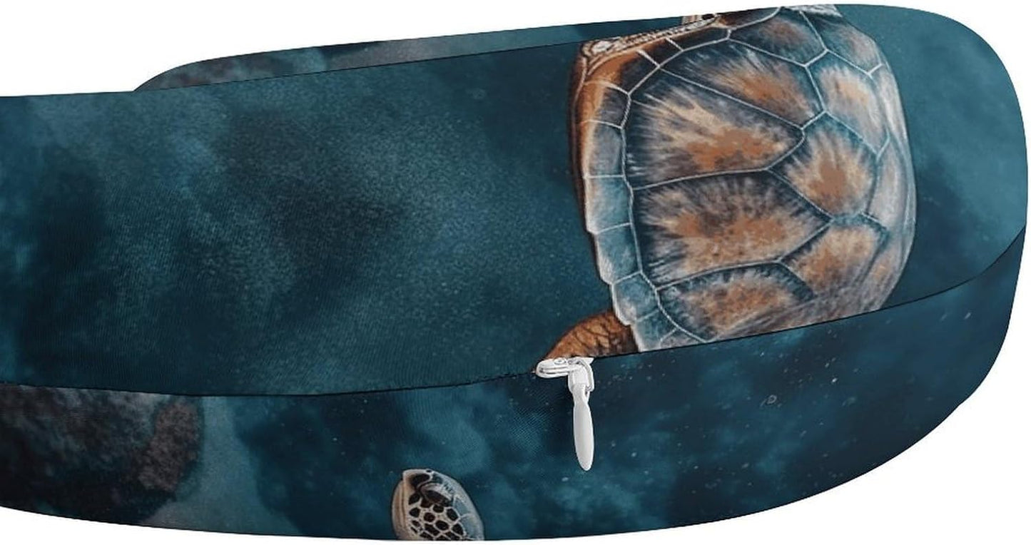 Turtle Swimming in The Sea Neck Pillow Memory Foam U Shaped Pillows Portable Pillows for Shoulder Travel Head Support Pillow with Concealed Zipper for Airplane Car Home Office