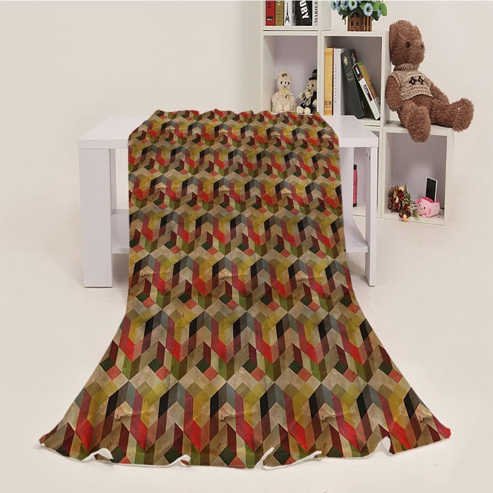 Child Blanket Cotton, Abstract Child Blankets for Girls, Colorful Cubic Squares, Fluffy and Comfortable, 40 x 50inches, Cozy Warm Soft Blanket for All Seasons,