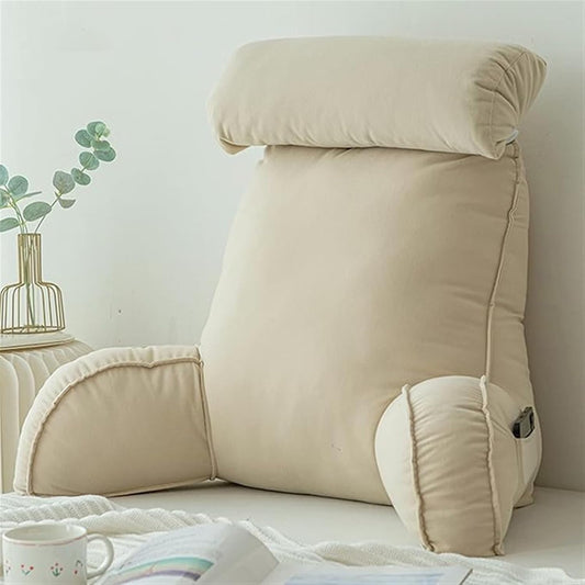 Backrest Cushion with Armrests, Reading Cushion for Bed, Back Support Cushion with Arms for Working on Laptop, Reading, Gaming, Watching TV ( Color : Champagne , Size : 75*40*58cm(with headrest)
