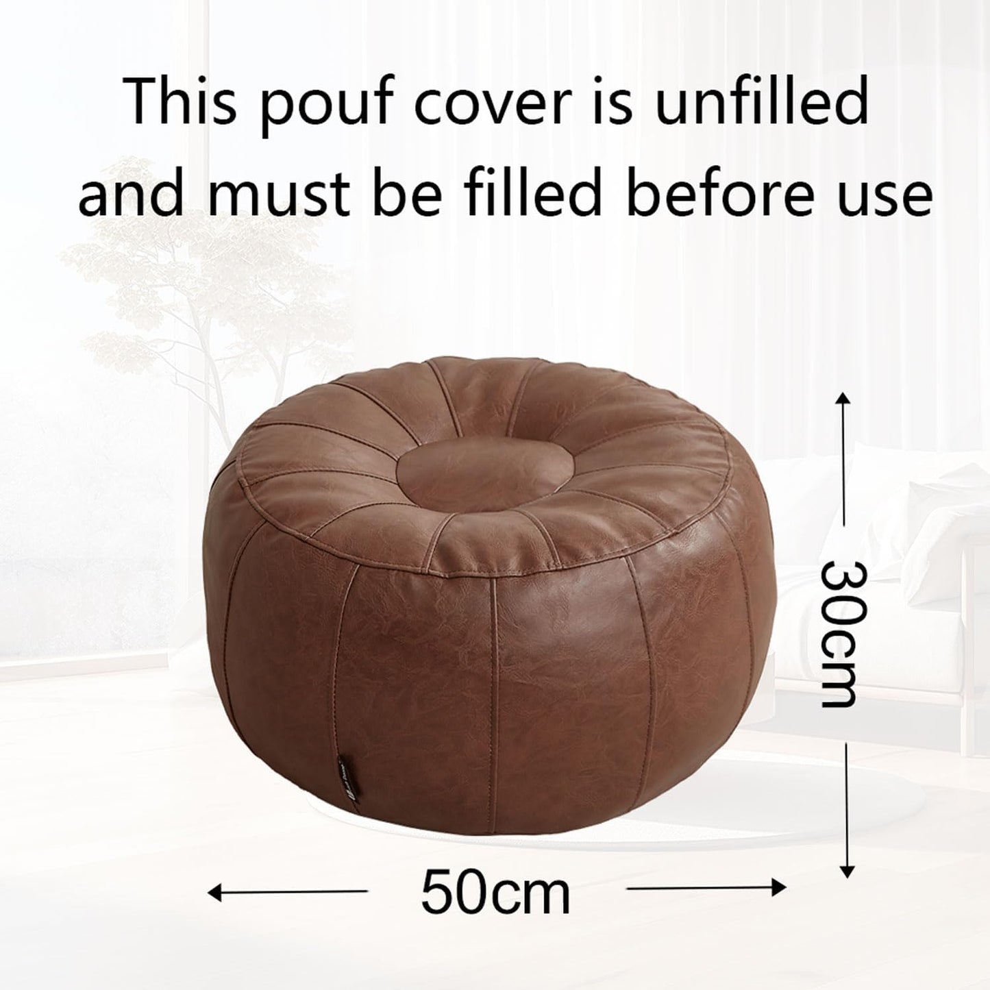 Louis Donné Unstuffed Pouf Stool Ottoman Footrest Cover Only Moroccan Vintage Storage Clothes Waterproof Faux Leather Small Bean Bag Cover Kits Reading Camping Travel pet Friendly (Only Cover)(Brown)