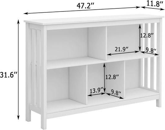 TaoHFE White Horizontal Bookshelf Horizontal Bookcase Low Bookshelf Office Shelves