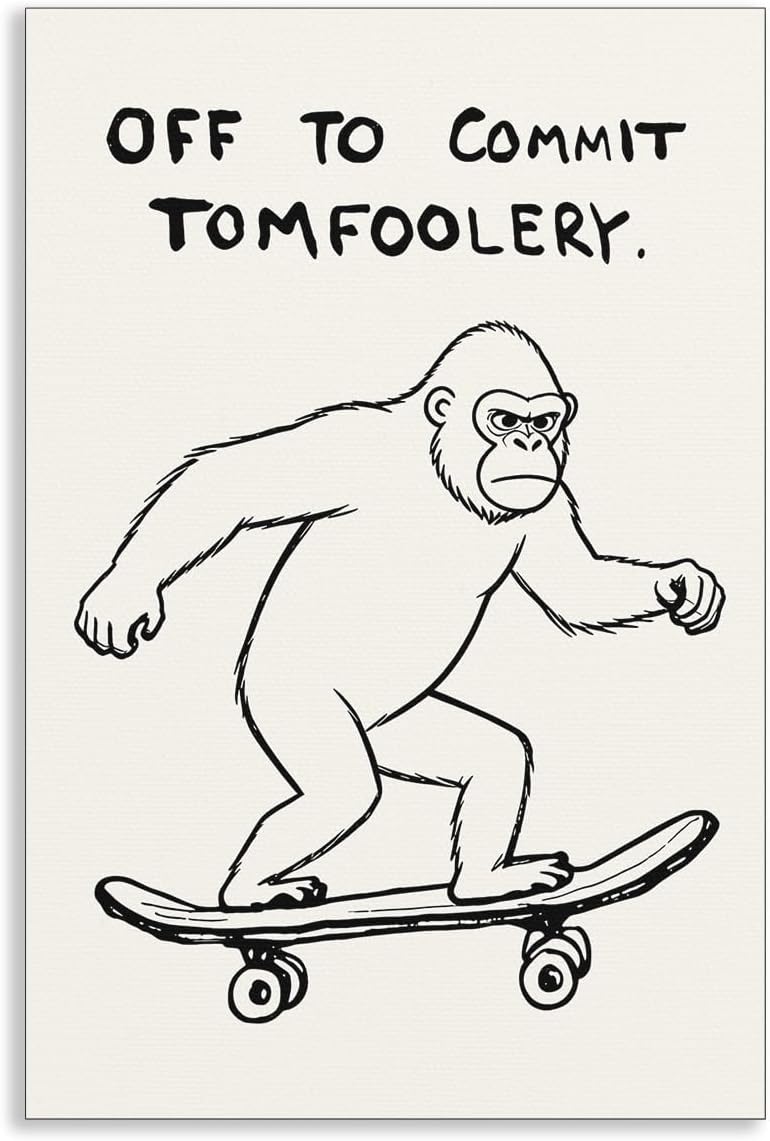 perasi Monkey Poster, Quote Off To Commit Tomfoolery Canvas Wall Art, Cool Skateboard Monkey Print, Funny Animal Posters for Room Aesthetic, Cute Nursery Kids Room Office Wall Decor 12x16in Unframed