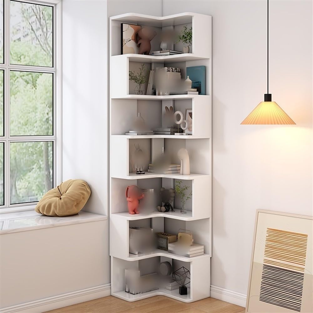 7-Tier Corner Bookshelf - Modern Tall Bookcase & Display Rack, Freestanding Storage Organizer, Versatile Corner Shelf for Home & Office, Stylish Storage Solution