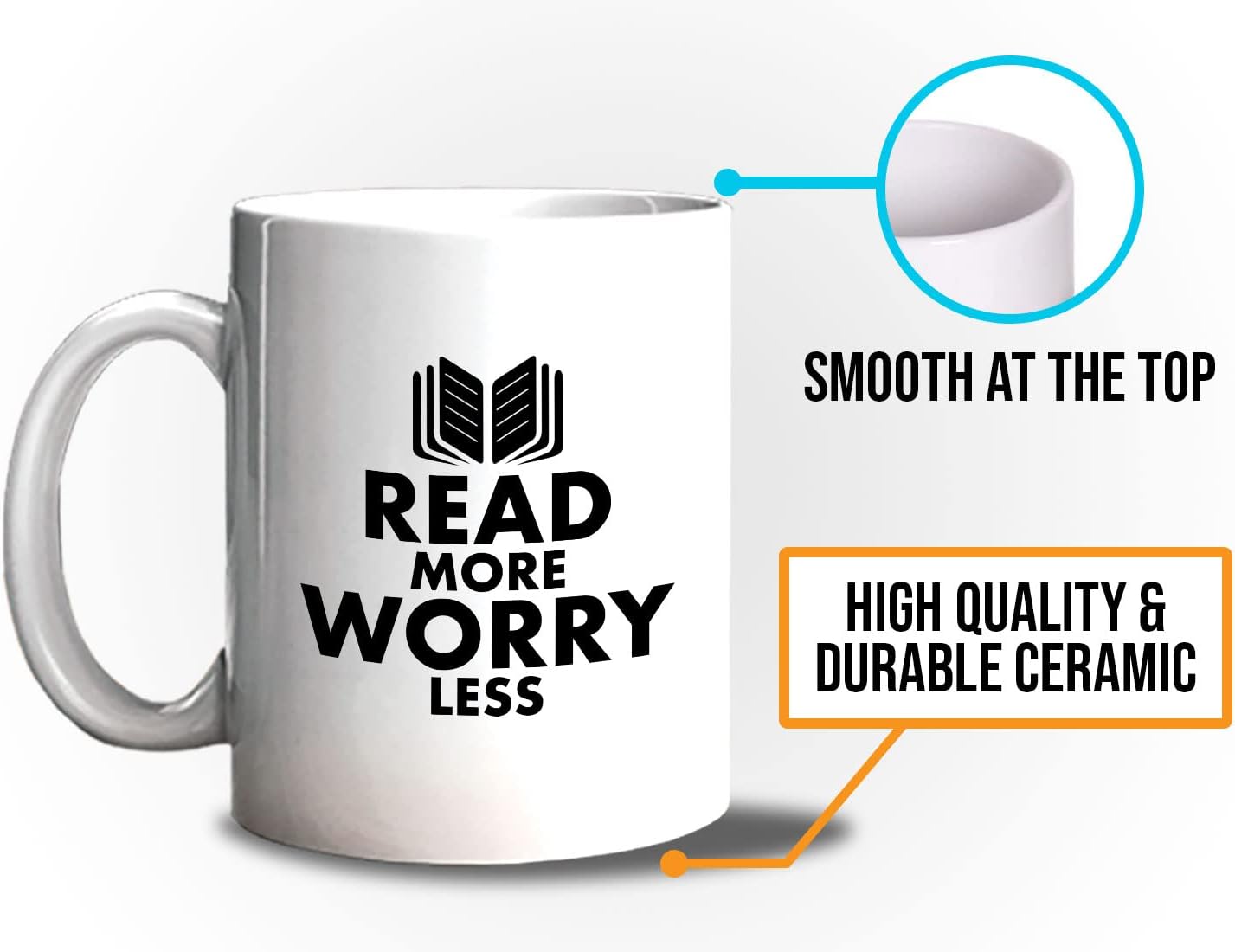 Book Lover Coffee Mug 11oz White - read more - Literary librarian Literature Bookworm Historian Public Library Curator Bibliophile Bibliolater