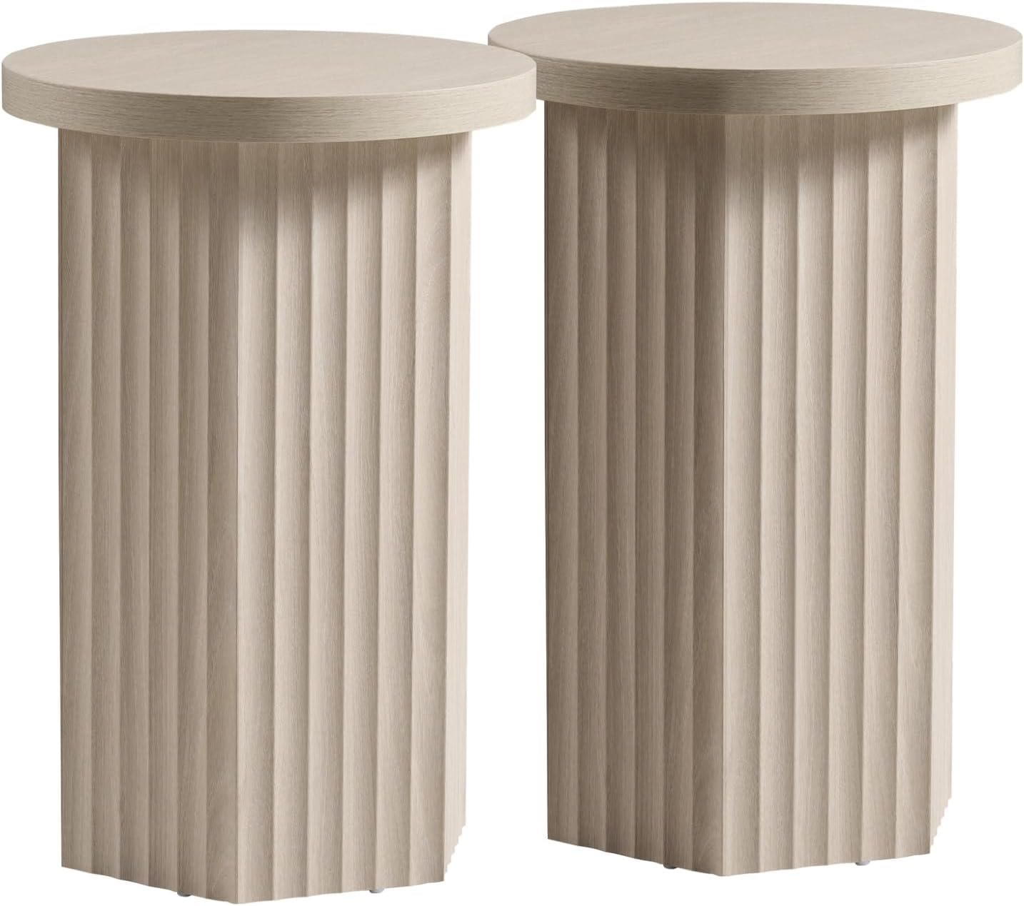 VividVibe End Tables for Living Room, Fluted Couch Side Table with Hexagonal Base, Wooden Bedside Table Bedroom Nightstands 2 Set Home Office Modern Accent Grey Alder