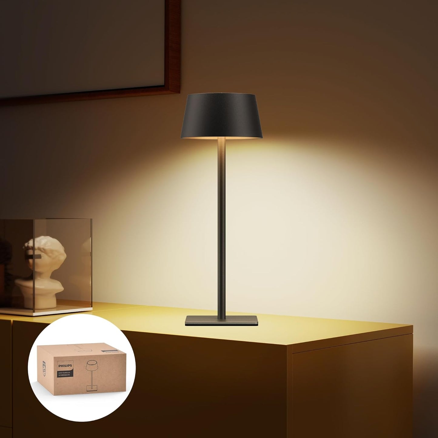 Philips Solar Outdoor Table Lamp, Portable LED Desk Light,Cordless Battery-Operated，2 Adjustable Height, Touch Control & Stepless Dimming Night Light，Waterproof for Garden, Bedroom