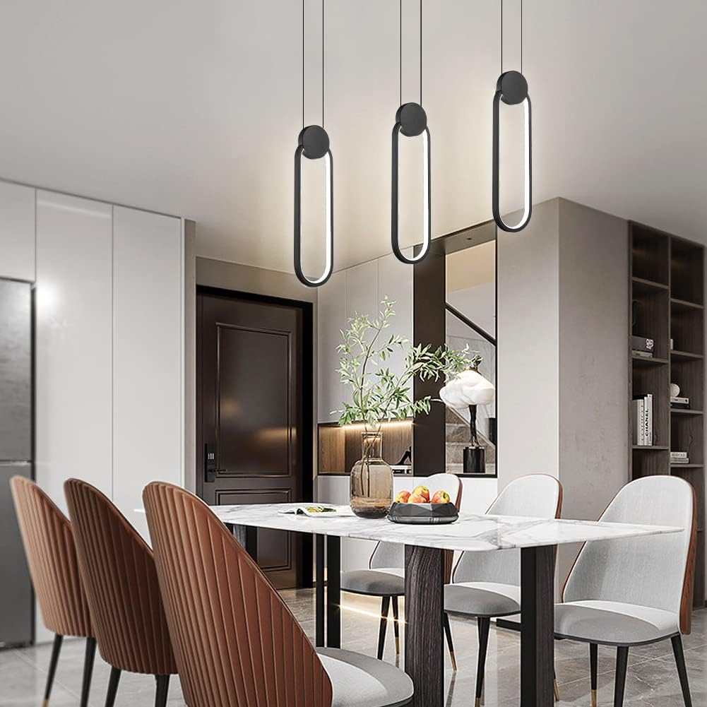 Modern Black LED Pendant Lights Fixtures, 2 Pack Minimalist Design Oval Pendant Lighting for Kitchen Island,Warm White Hanging Light for Bedroom Dining Room Bathroom 8W