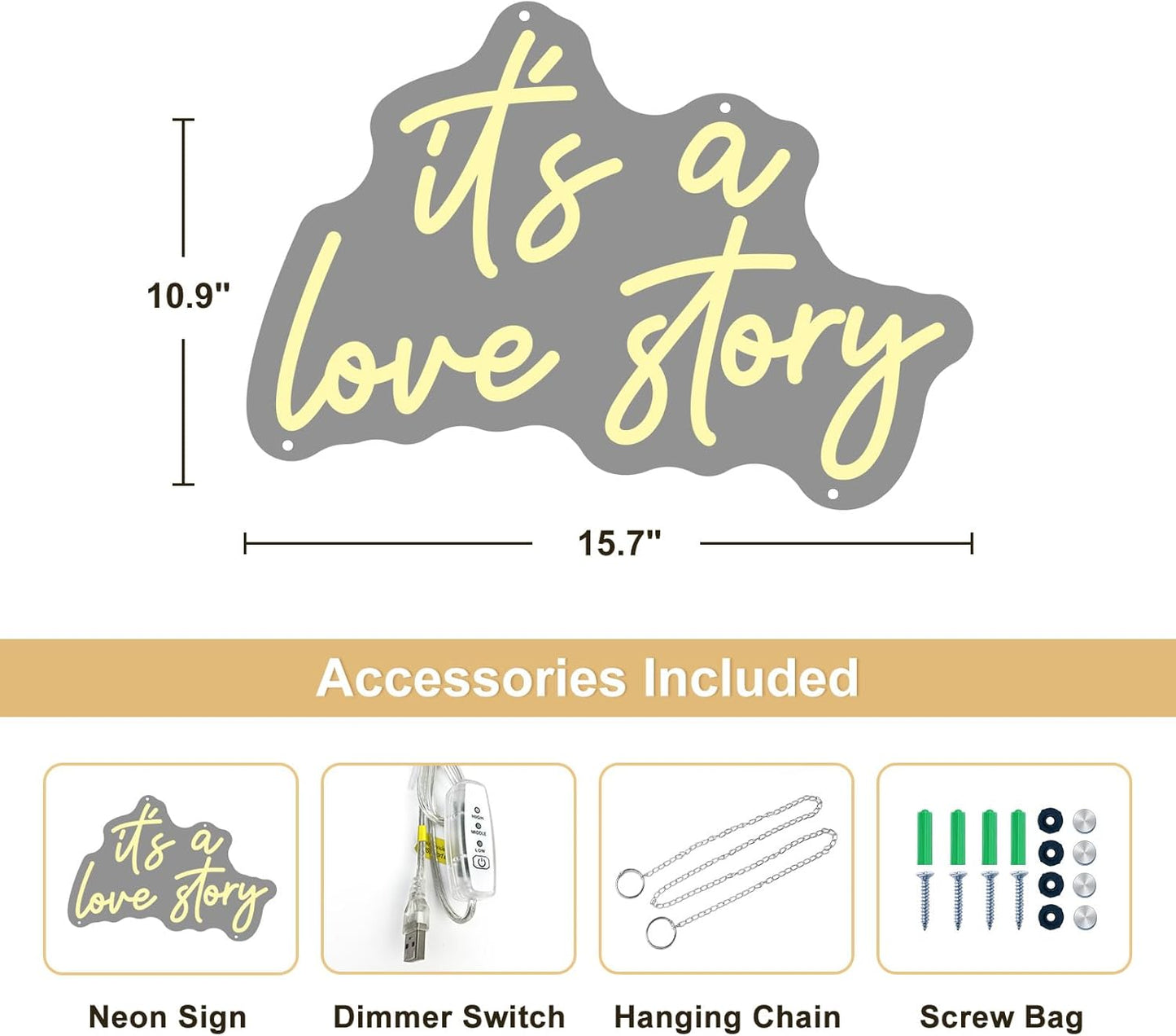 It's A Love Story Neon Signs,Neon Signs for Wall Decor, Neon Sign It's A Love Story Neon Lights Signs for Bedroom, Wedding Engagement Decoration Birthday Party