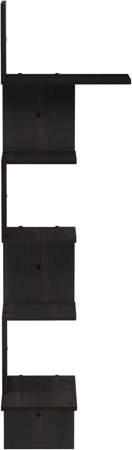 Furinno Rossi Wall Mounted Shelves, 5-Tier Rectangle, Espresso/Black