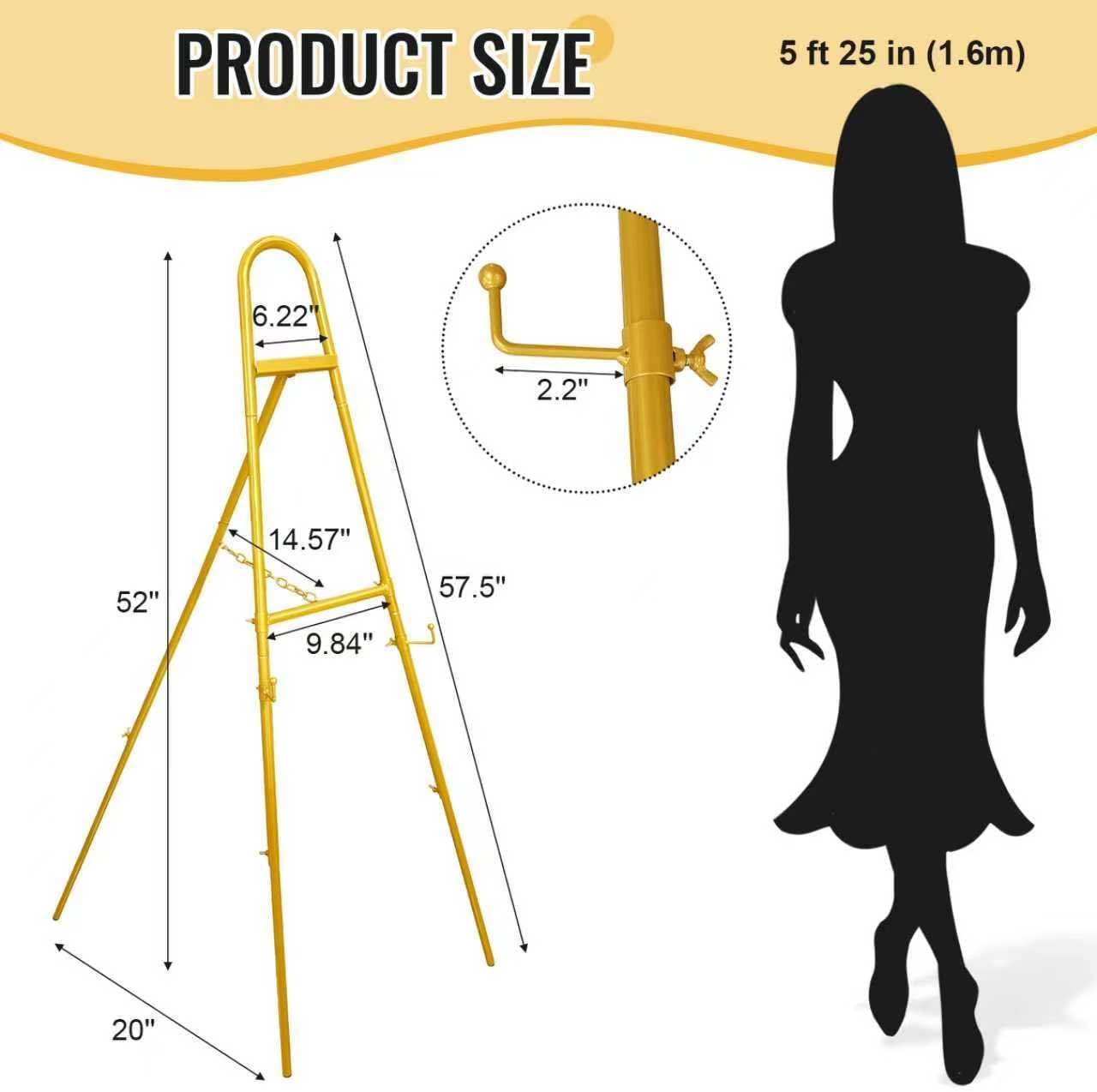 52" Gold Easel Stand for Wedding Sign, Adjustable Height Levels, Lockable at Any Height, 3 Display Modes, Heavy Duty Art Easel for Wedding, Draw Pictures, Art Gallery & Shop Promotion