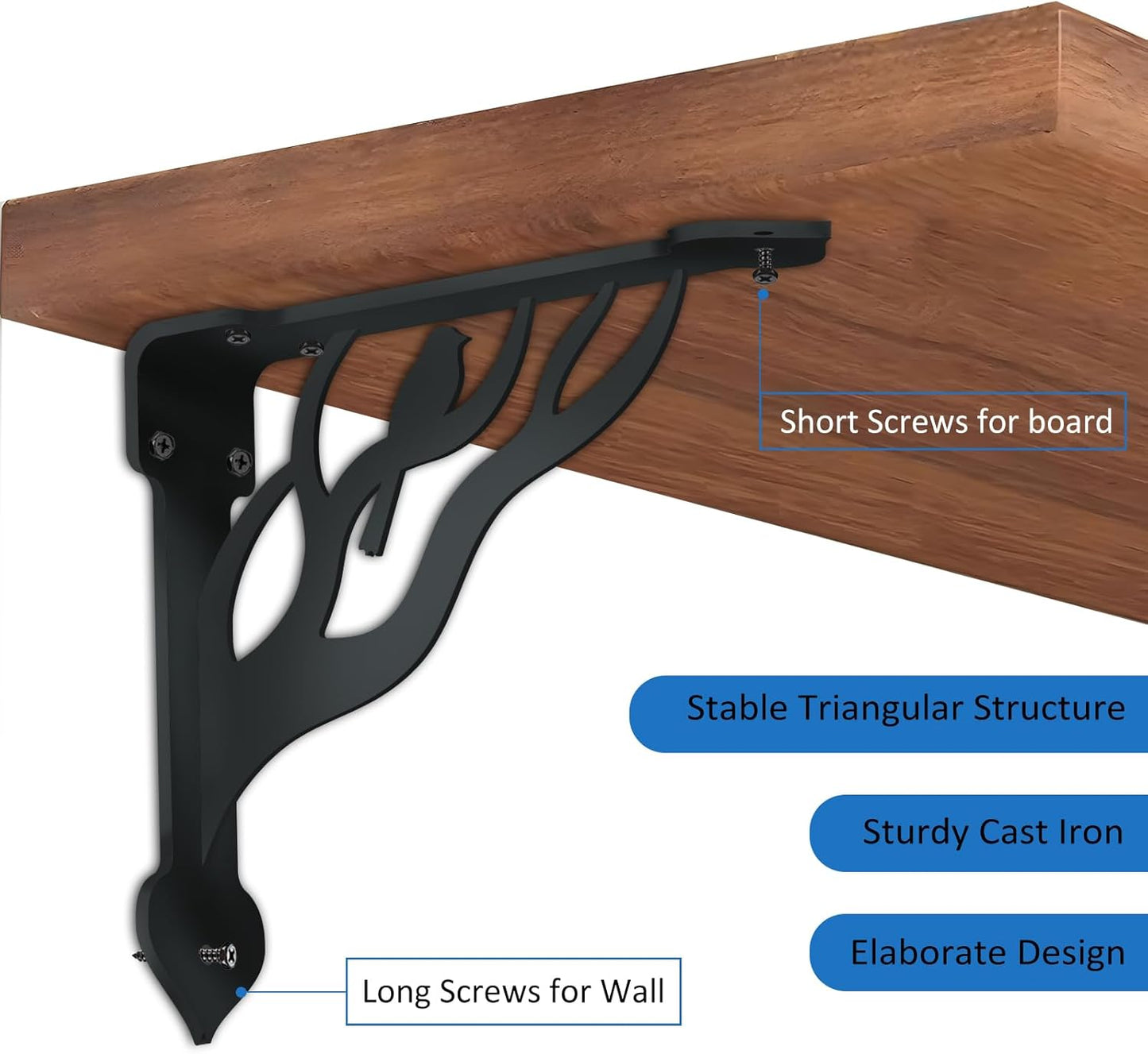 SUPERDANT 2 Pack Tree Branch Shelves Brackets Birds Heavy Duty Decorative Shelf Bracket Black Iron Wall Shelf Brackets for Home Kitchen Bookshelf Fireplace Mantel Corbels Metal Corner Brace 8.3x6.8in
