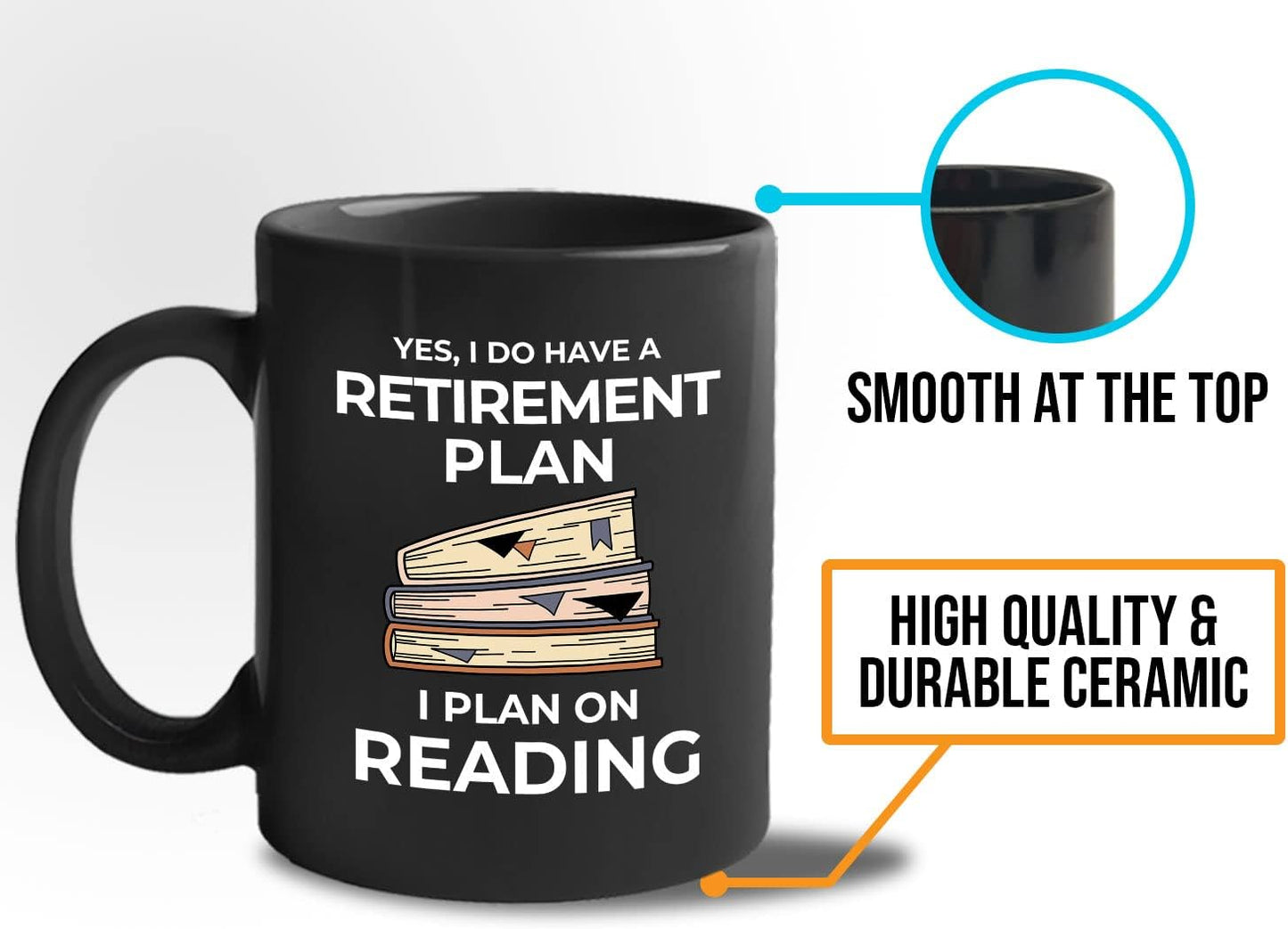 Bubble Hugs Book Lover Coffee Mug 11oz Black - Retirement Plan Reading - Reading Retired Coworker Employee Retirement Reader Stack of Books Book Lover Bookish Novelist Librarian Writer
