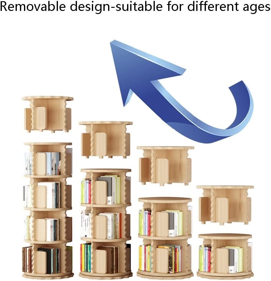Rotating Bookshelf 360° for Small Space - Wood Floor Standing Bookcase Storage Rack for Kids' Room & Bedroom - 2/3/4/5/6 Tier StudyRoom Organizer