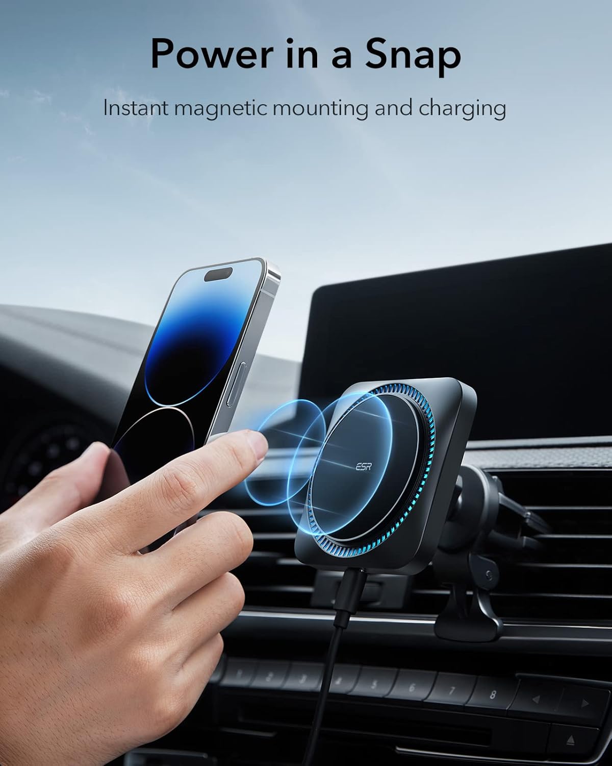 ESR for MagSafe Car Mount Charger with CryoBoost, Magnetic Wireless Car Charger, for MagSafe Car Charging, for iPhone 17e/17/16/15/14/13/12, S26/S25, Fast Phone Cooling Charging Set,36W QC 3.0 Adapter