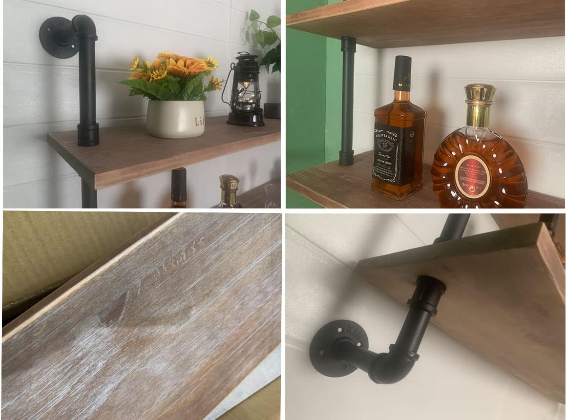 Floating Shelves,Wall Mounted Rustic Wood Shelf,Pipe Shelves,Industrial Pipe Shelving with Real Wood Planks 48 inch Industrial Wall Shelves Hanging Bookshelf Farmhouse Kitchen Bar Shelving