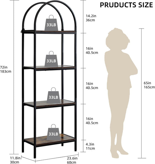 Garvee Arched Bookshelf 4 Tier,Arched Display Racks,Tall Standing Bookshelves with Metal Frame,Modern Open Storage Shelf Display Rack for Bedroom, Living Room, Home Office