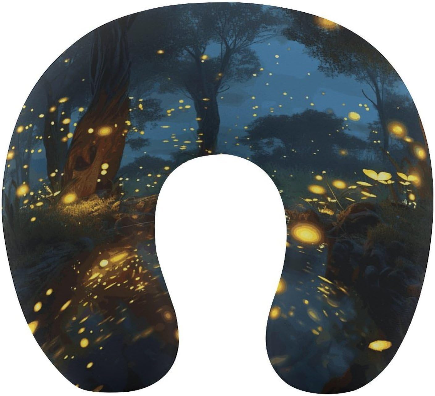 Fireflies Neck Pillow Memory Foam U Shaped Pillows Portable Pillows for Shoulder Travel Head Support Pillow with Concealed Zipper for Airplane Car Home Office