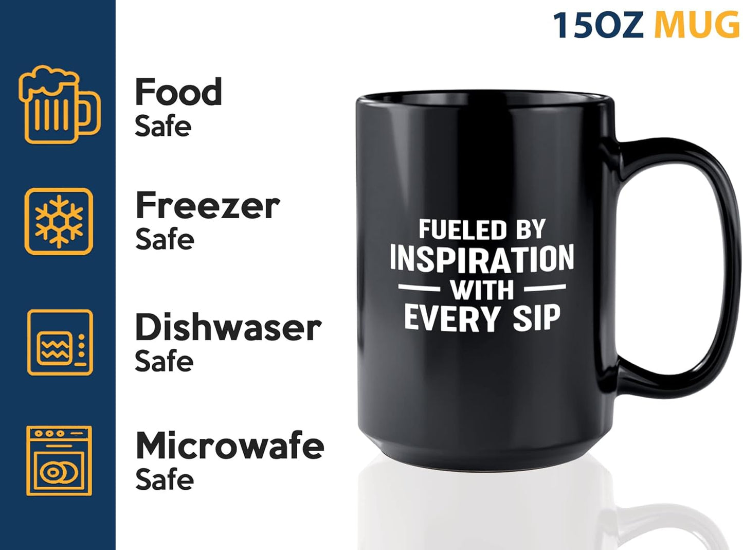 Journalist Coffee Mug 15oz Black -Fueled by Inspiration - Reading Lover Book Club Gift Author Appreciation Writer Journalism Novelist Scriptwriter