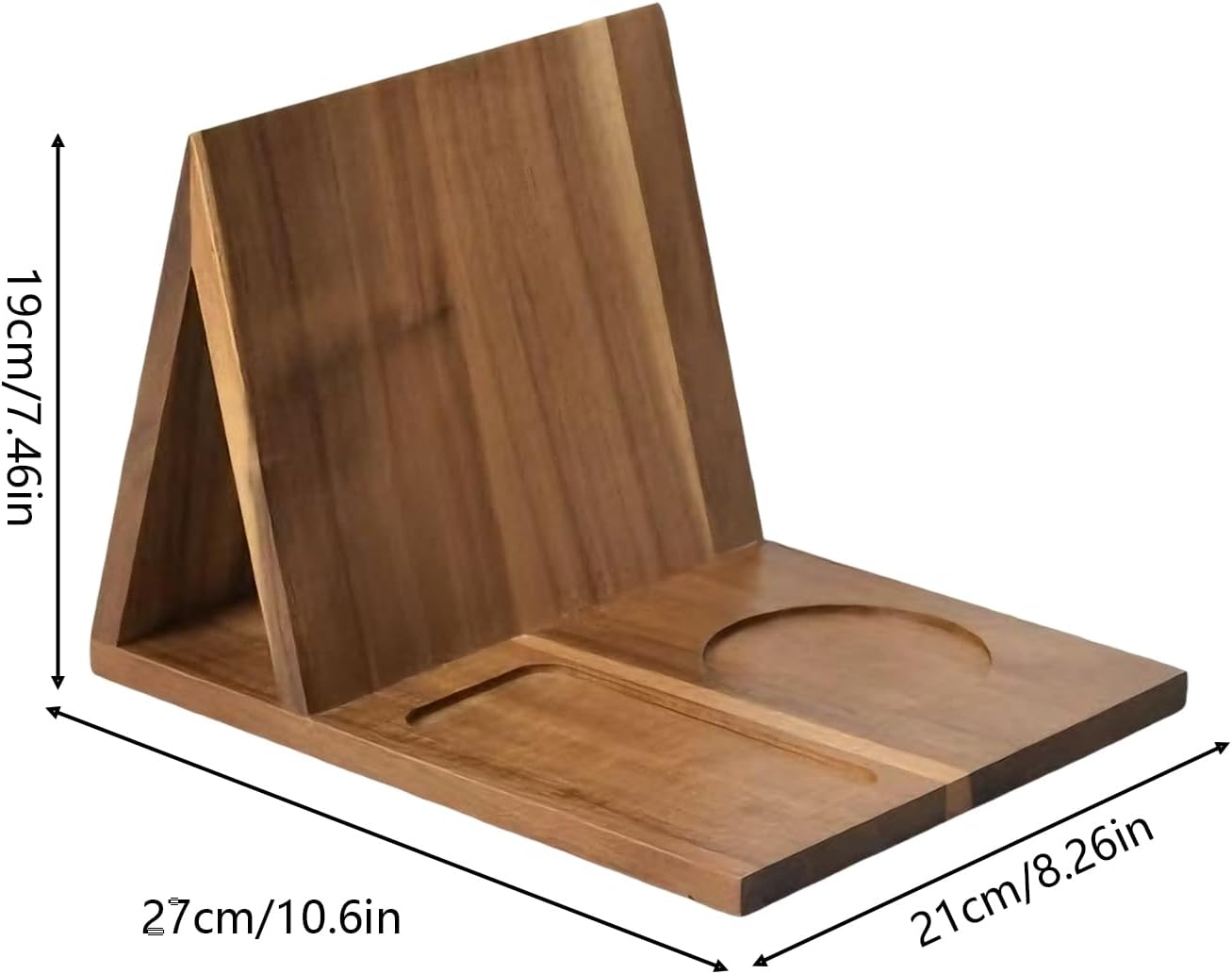 Book Rest - Wooden Triangle Book Stand with Cup and Phone Slot, Page Holder Display for Home Decor, Bedroom, Living Room, Office, School, Desk, Nightstand