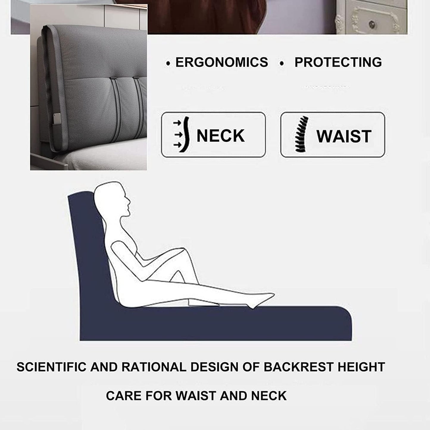 King Size Upholstered Wedge Pillow Support Backrest Cushion,Bedside Headboard Cushion Reading Pillow Removable Cover(Size:No headboard 78.7"/200cm,Color:B)