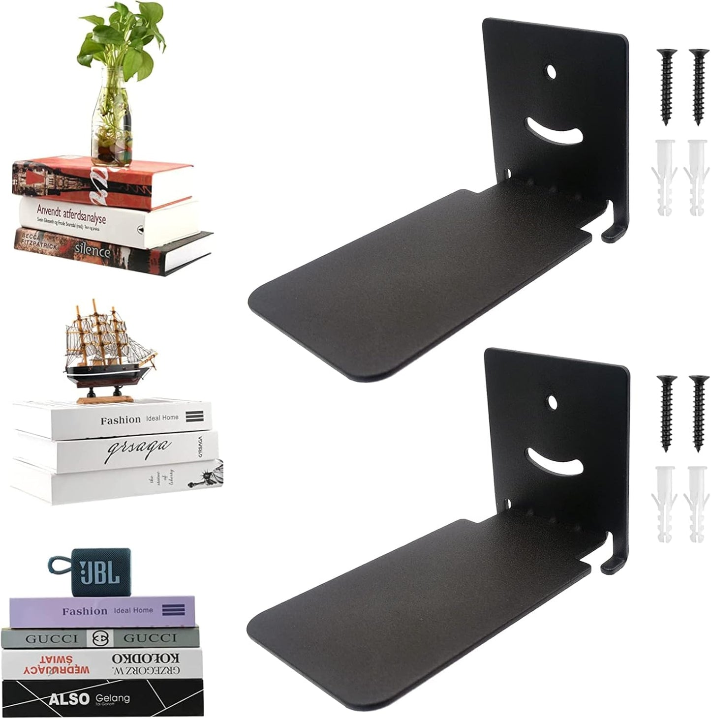 Invisible Floating Bookshelves Wall Mounted, Heavy-Duty Book Organizers, Iron Wall Mount Storage Shelves for Bedroom, Living Room, Classroom, Office, Library (Black,2 Pack)