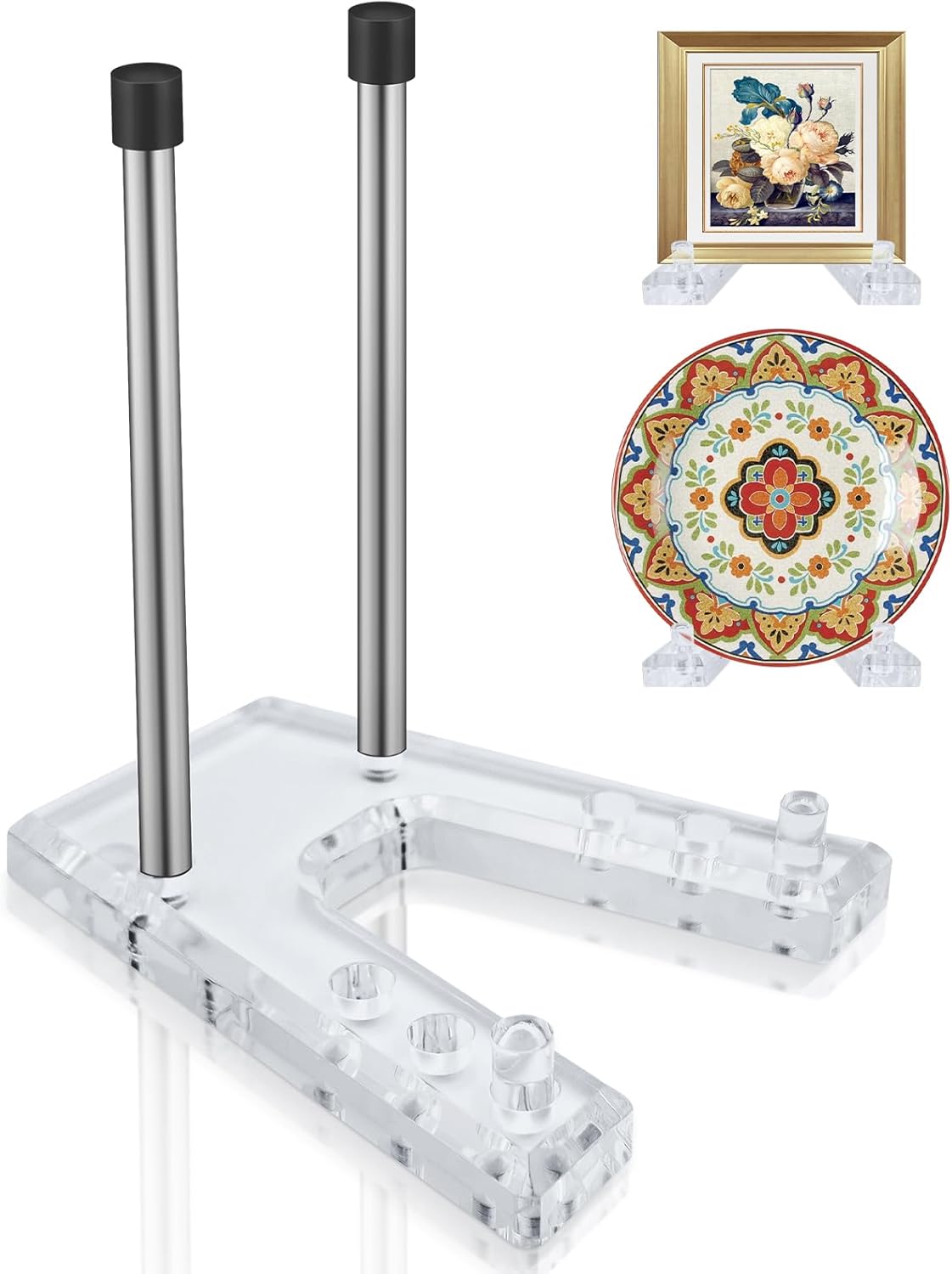2 pack Acrylic plate holders for displaying, Adjustable dish display stand suitable for Display Plates Photos Holder Picture Frames or Other Items at Weddings, Birthdays, Home Decoration, Tables.