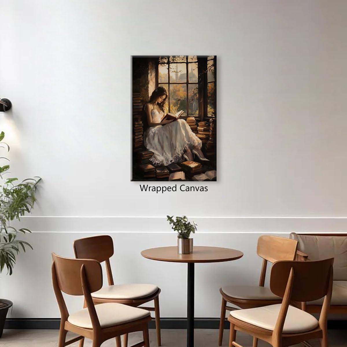 YOZWNGU Victorian Woman Reading Canvas Wall Art, Dark Academia Library Book Nook Poster, Moody Bookish Art Print, Vintage Classic Girl Read In Window Painting Gift for Book Lover 8x12in Unframed