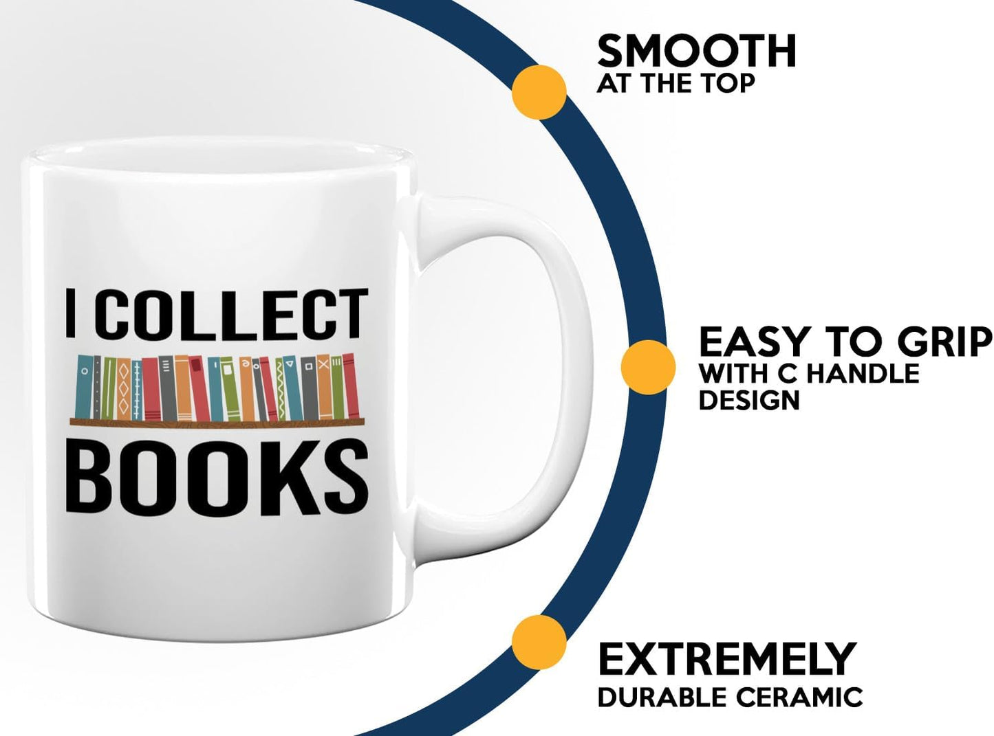 Book Lover Coffee Mug 11oz White -I Collect Books - Writer Editor Bookish Librarian Bibliophile Bookish Grammar Philosophers