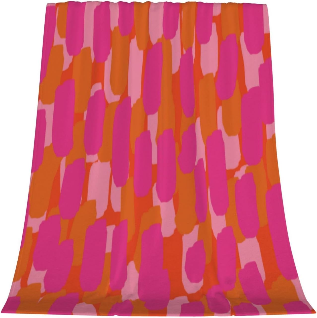 Fleece Throw Blanket for Couch Pink and Orange Paint Lightweight Warm Soft Cozy Flannel Blankets for Girls Women for Bed Sofa 50" x 60"