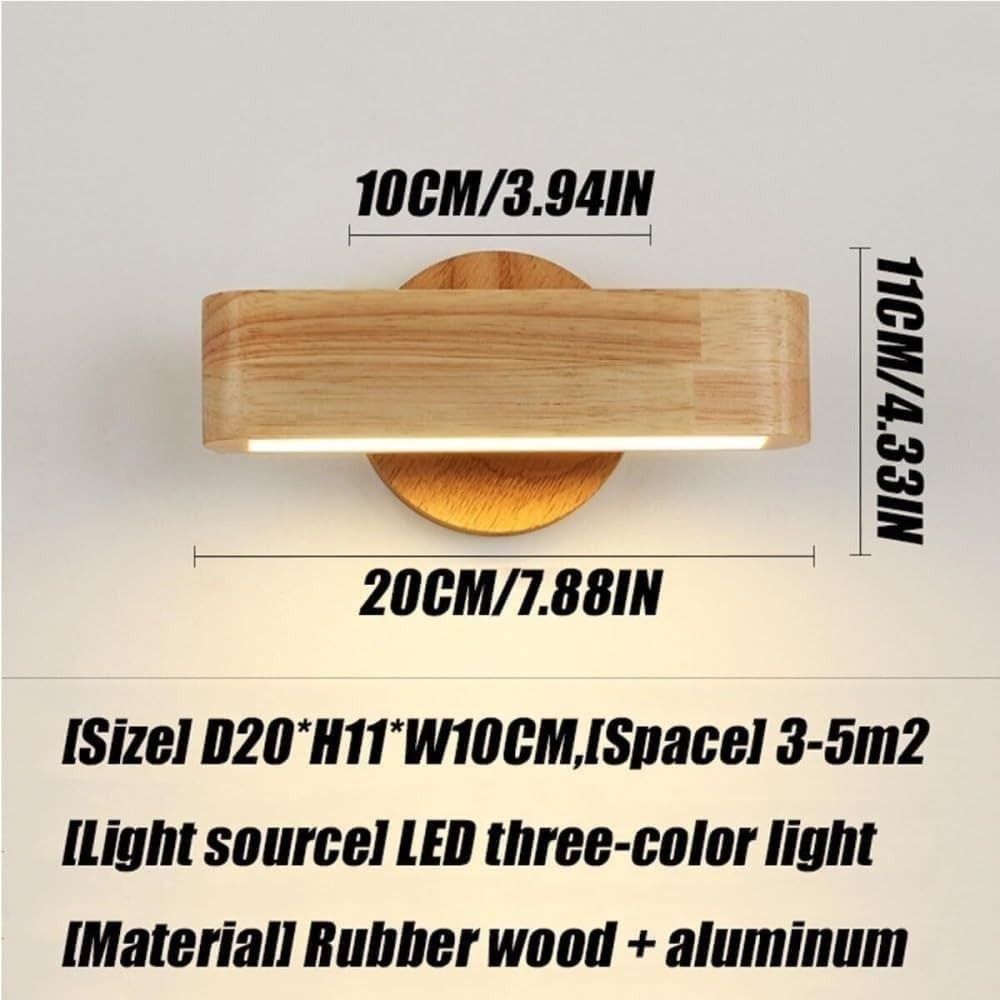Industrial Wood Wall Sconce 180 Degree Adjustable Retro Rectangle Wall Lamp for Living Room Bedroom Bedside Hallway Lighting