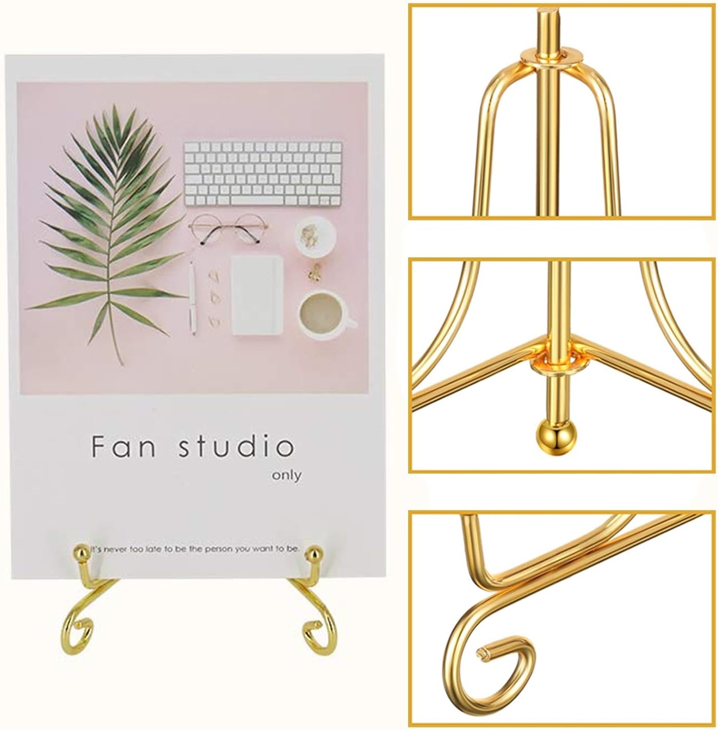 10 Pack 4 Inch Iron Plate Stands for Display,Gold Plate Holder Display Stand, Gold Easel Stands for Photo, Picture Frame, Decorative Dish, Book and Tabletop Art
