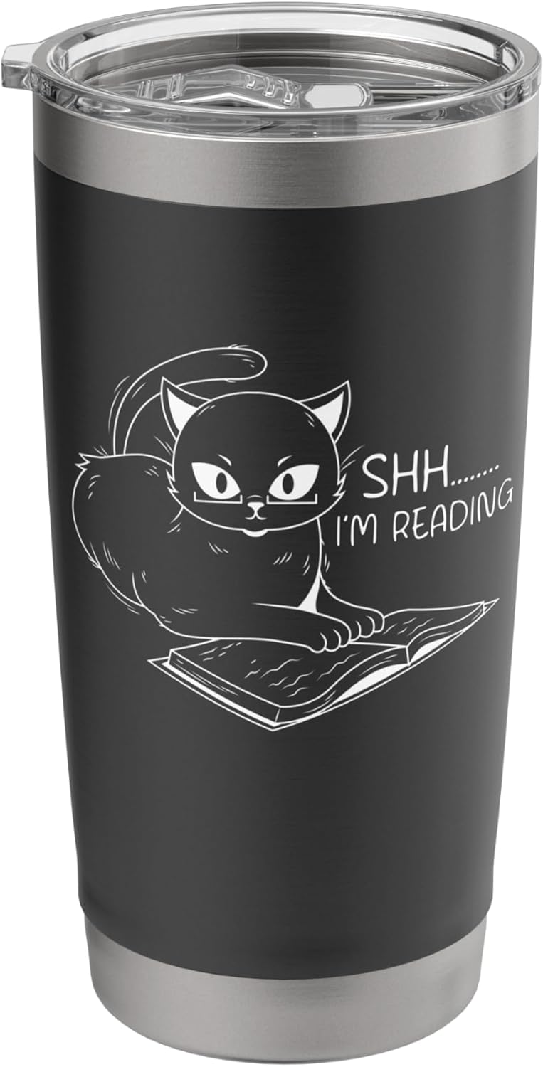 Shh I'm Reading Cat With Glasses and Book Stainless Steel Insulated Tumbler