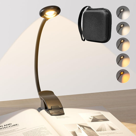 Rechargeable Book Light for Reading at Night, Reading Light with 1200 mAh Battery, Stepless Dimmable Reading Lights for Books in Bed, Portable Clip Book Lights with Case