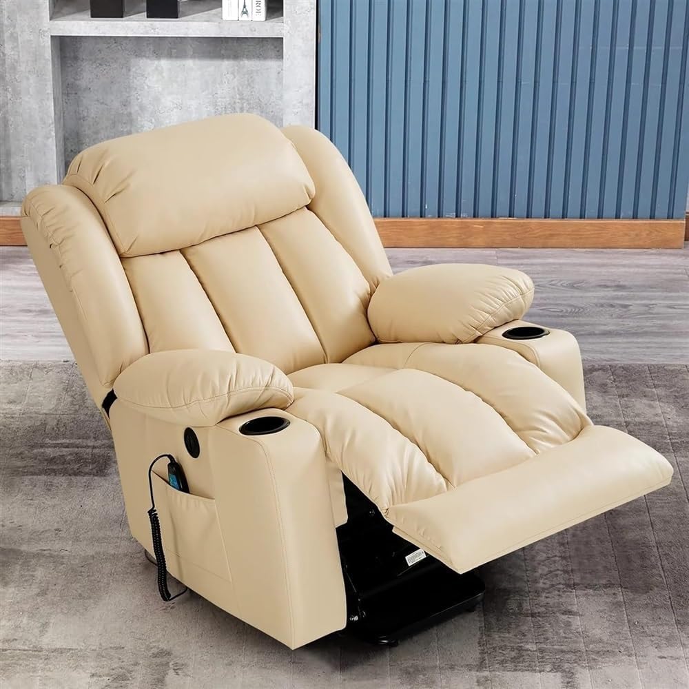 Dual Motor Power Lift Recliner Chair for Elderly with Infinite Position, Massage and Heat, Breathable Leather Electric Reclining Chair, USB Ports & Cup Holders