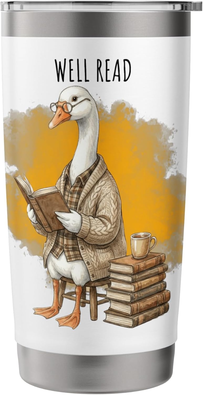 Well Read Goose Funny Book Lover Librarian Reading Books Stainless Steel Insulated Tumbler
