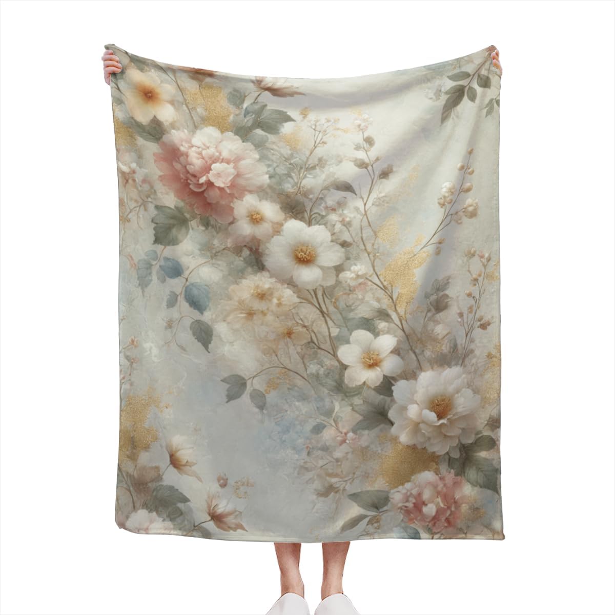 Decorative Accent Throw Blanket for Couch Sofa Bed 50x60 – Soft Flannel Blanket for Bedroom Living Room Floral Watercolor Flowers Pattern Aesthetic Pastel Tones Pretty Design Print