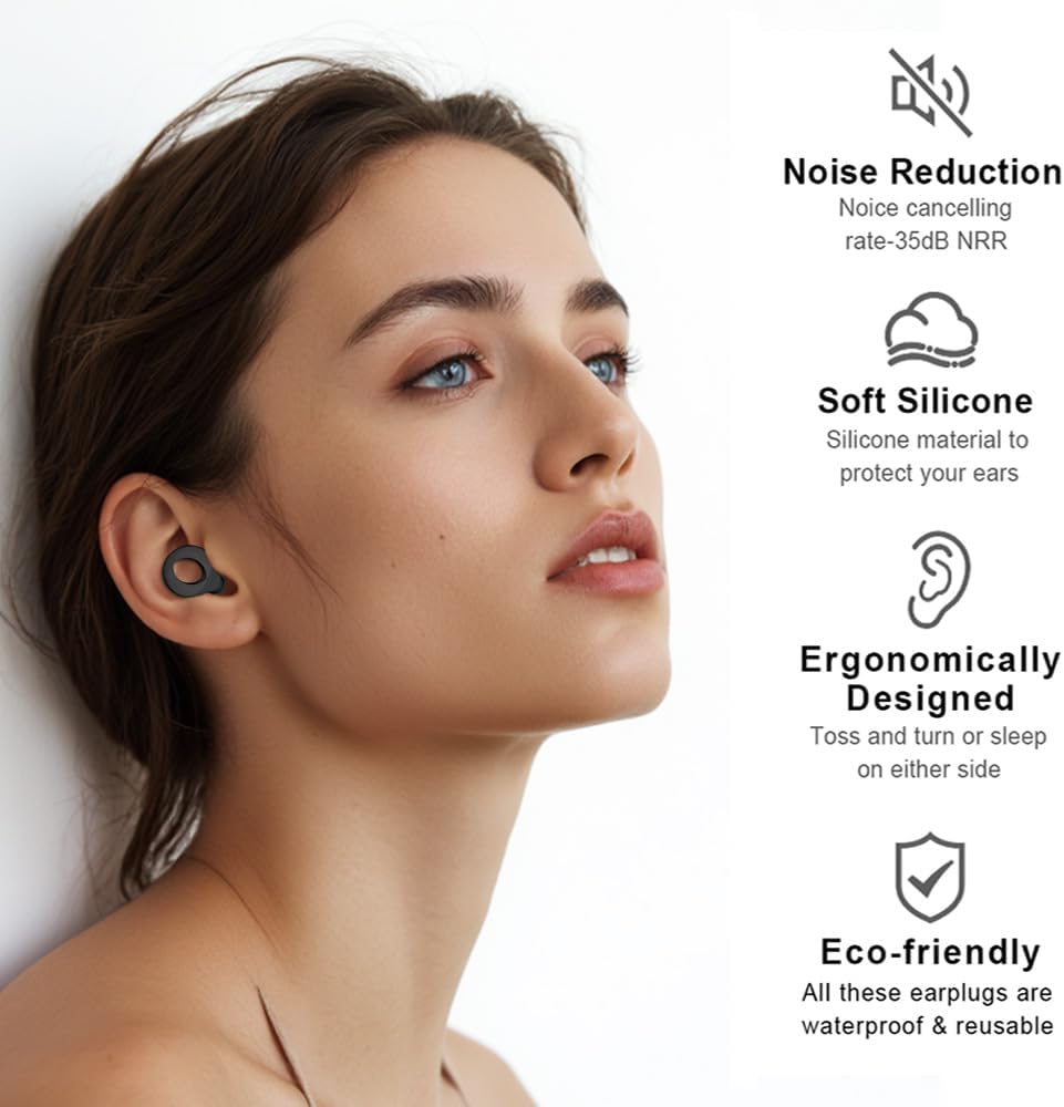 Ear Plugs for Sleeping, 35dB Ear Plugs for Sleeping Noise Cancelling, Reusable Silicone Ear Plugs for Noise Reduction, Sleep, Work, Deep Focus, Hearing Protection, Concert, Swimming and Snoring